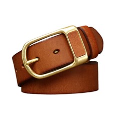 Cintura In Vera Pelle Casual Da Uomo Con Fibbia D'Oro Larghezza 1,5" Per Jeans