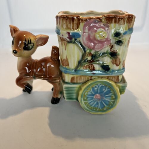 vintage anthromorphic deer Bambi Cart Planter Japan Kitsch