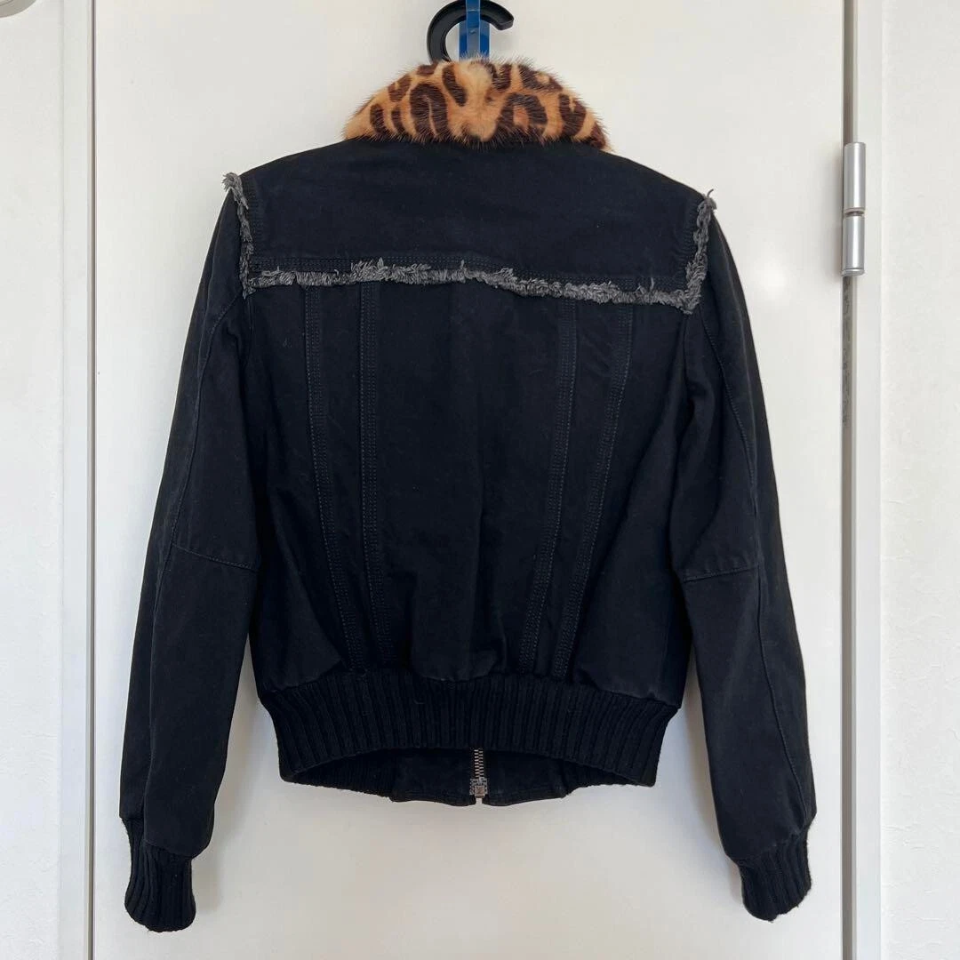 LOUIS VUITTON（LV） Giacca denim monogramma fodera pelliccia visone Louis Vuitton nero tasca usata taglia S 36