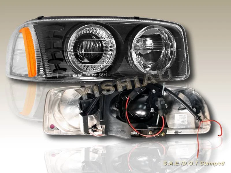 Faros proyectores negros GMC Sierra 1999-06/99-06 Yukon/01-06 DenalI 2Halo Foto 2 de 2