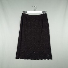 Jacques Vert Skirt Womens 14 Black Sequin Floral Wedding Below The Knee Preloved