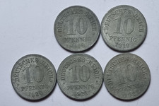 Deutschland 5 x 10 Pfennig 1918 - 1922 o. Mzz; J299; Ersatzm&uuml;nzen 1. Weltkrieg