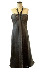 ADRIANNA PAPELL Dress Women's Size 14 Metallic Wooden Beads Halter Neck