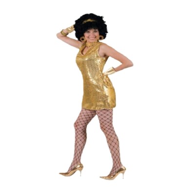 Gold Disco Sequin Mini Dress - 70s - Costume - Women - Medium 8-10 | eBay