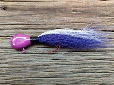 6 Bucktail Jigs, 3/4 oz 4/0 Sickle Hook - Lake Erie Walleye Fishing - Plum White