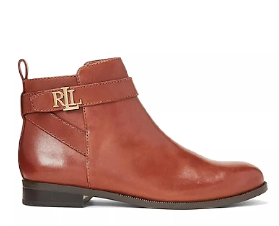 NEW LAUREN Ralph Lauren Bonne Saddle Tan Brown Leather Bootie Size 7.5