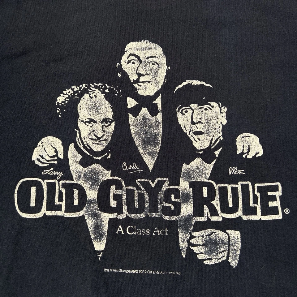 Camiseta grande Old Guys Rule The Three Stooges A Class Act negra delantera y trasera Foto 3 de 4