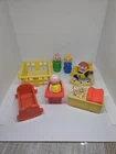 Vintage Fisher Price little people 9 Pc nursery set w/Baby Dad Mom Girl