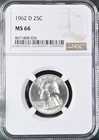 1962-D  25C Washington Quarter Dollar NGC MS66  8671808-036