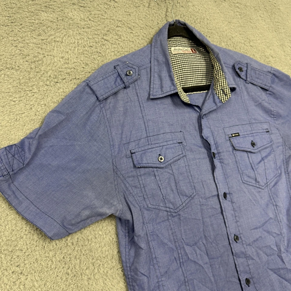 Sovereign Code Shirt Mens Large Blue Champion Short Sleeve Button Front Casual - Image 2 of 4
