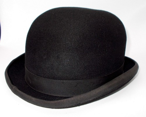 Vintage TRESS LONDON schwarz Filz Bowler Derby Hut 7 1/8 Sattelsitz Made England - Bild 2 von 7