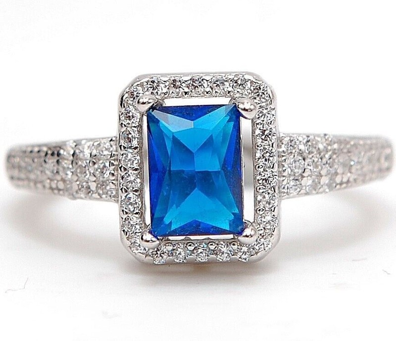 3CT Heat Treated Blue Topaz 925 Solid Sterling Silver Ring Sz 6 U2-6