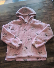 Falls Creek Girls Pink/Black Fleece Pullover Hoodie Deer Animal Print 4T