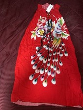 BODALA Red Peacock Floral Strapless Smocked Maxi Dress One Size Rayon