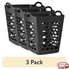 Flexible Black Laundry Hamper W/ Ventilation Holes Easy Carry Handles New