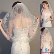Two Layer Lace Short Bridal Veil With Comb Elbow Length Wedding Veil Ivory White