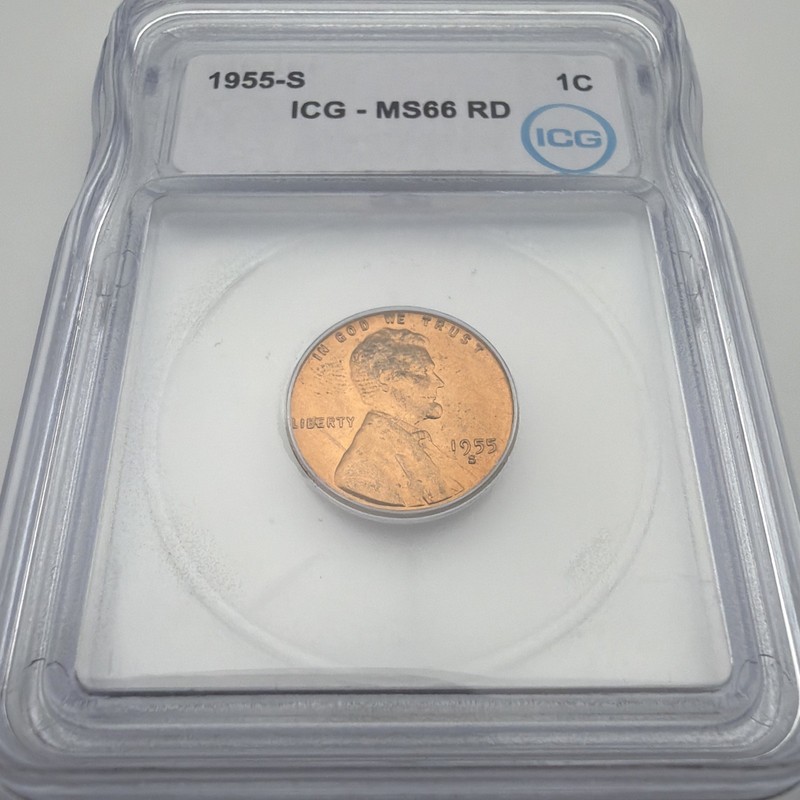 1955-S 1C LINCOLN WHEAT CENT ICG MS66 RD ERROR:  "BIE" Variety MS 66 RD - MS66RD