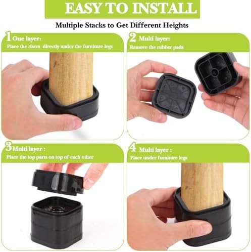 4 Pack Furniture Risers Adjustable Bed Lifts 1-3 Inch Black | eBay