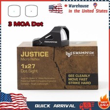 Swampfox Micro Reflex Justice 1x27mm RMR Pistol Cut 3 MOA Red/Green Dot Sight