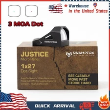 Swampfox Micro Reflex Justice 1x27mm RMR Pistol Cut 3 MOA Red/Green Dot Sight