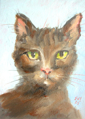 Katze gerahmt Original Ölgemälde Tier Wandkunst Dekor Leinwand Tafel 5x7 cm