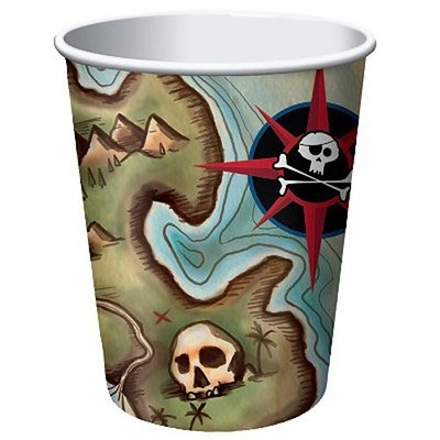Pirate's Map Treasure Caribbean Buccaneer Kids Birthday Party 9 oz. Paper Cups