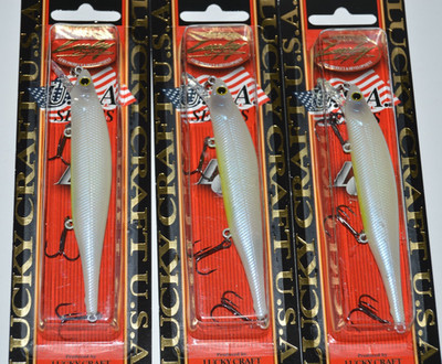 3 lures lucky craft lightning pointer 110sp 4.5'' jerkbait french pearl chart bel