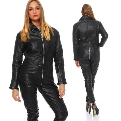 Echt Leder Overall Catsuit Anzug weiches Rindsleder 3-Wege Reißverschluss YKKneu - Bild 1 von 4