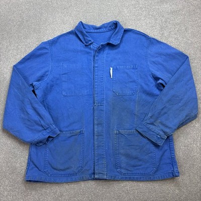 Französische Jacke Erwachsene Large blau Vintage Hausarbeit Utility Arbeitskl...