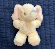 Eden Elephant Rattle Plush Yellow Blue Nose Pink Feet Vintage 7"