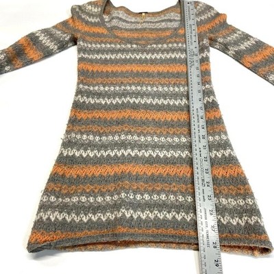 70s Style Free People Fair Isle Chevron Knit Sweater Dress Tunic Indie XS Retro