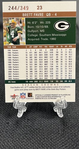 2004 Fleer Ultra Brett Favre Season Crowns Game-Worn Jersey /375 Packers - Picture 2 of 2