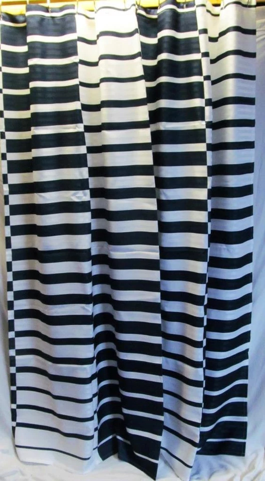 Cortina de ducha de baño a rayas azul marino y blanco 3 pulgadas rayas horizontales profundas 70x72 Foto 3 de 3