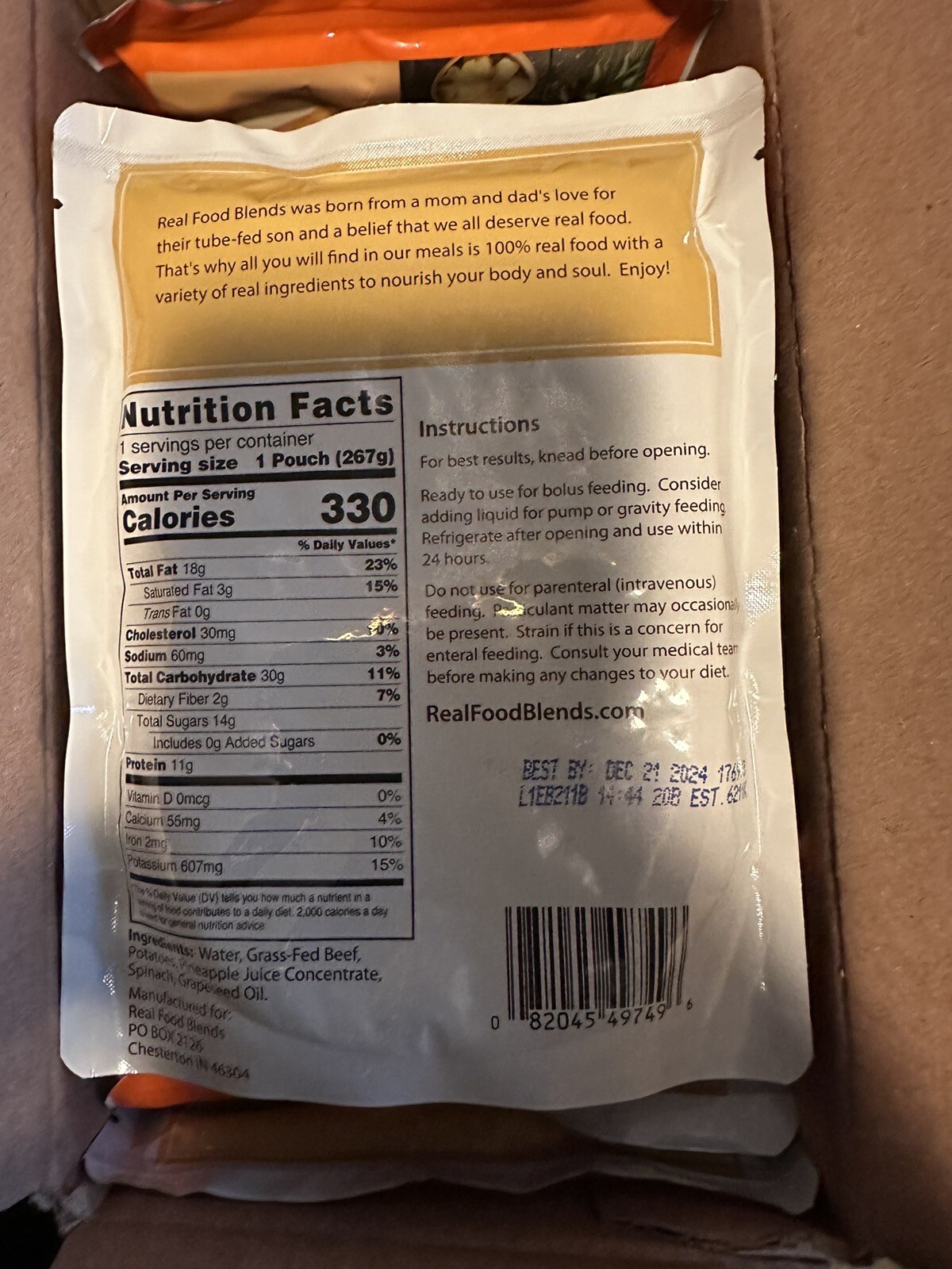 Real Food Blends Adult/Child Gtube, 12 Beef, Potatoes, Spinach pouches. eBay