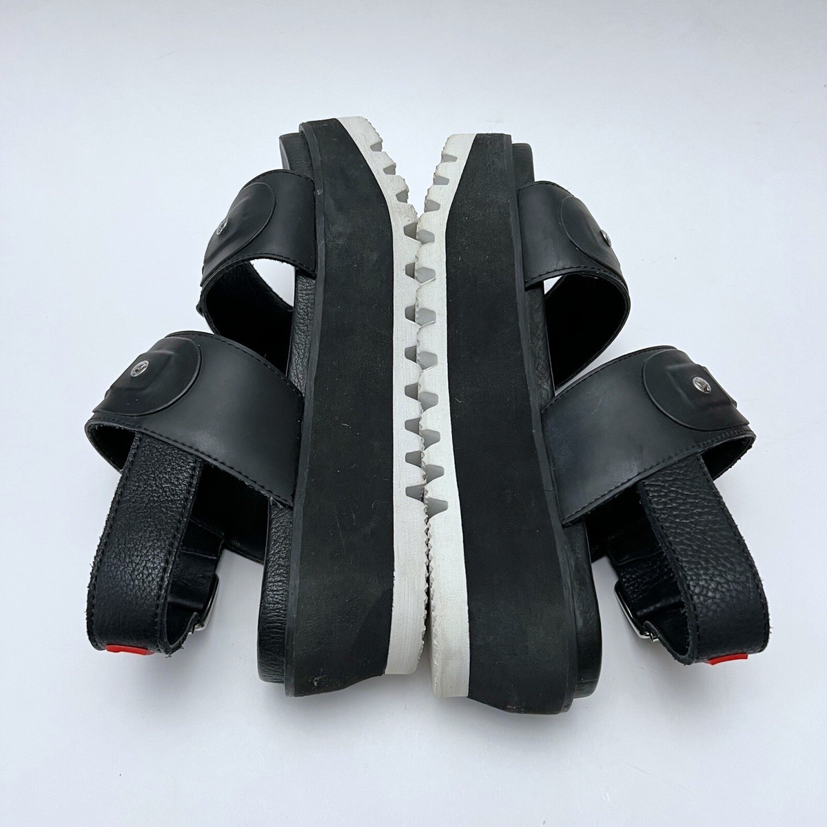 Hunter Black Double Buckle Chunky Platform Sandals Womens US