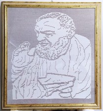 Quadro Padre Pio lavorato a mano con uncinetto  -cornice in legno -