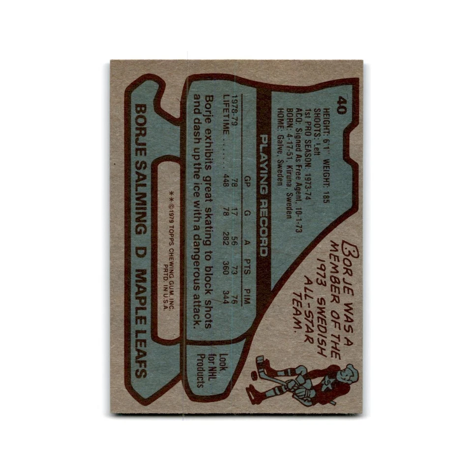 1979 Topps Borje Salming Toronto Maple Leafs #40 - Image 2 of 3