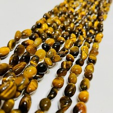 Authentic Tiger eye Tumbled Nugget Gemstones Beads 6 8mm   15.5 inches Strand