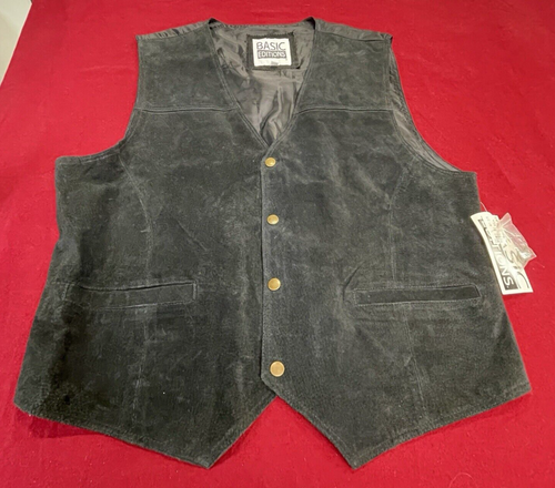 2 Basic Editions Leather Vest Mens L Black And Brown Western Cowboy Ranch Rodeo - Picture 1 of 10