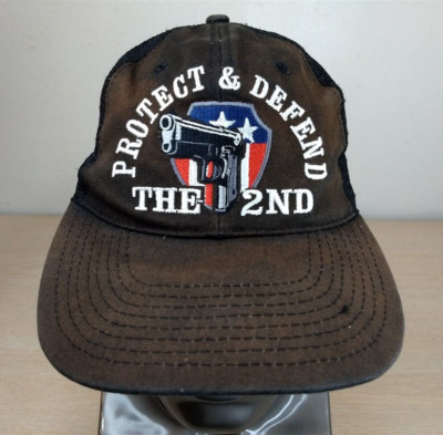 PROTECT & DEFEND THE 2ND ADJUSTABLE SNAPBACK TRUCKER/MESH HAT/CAP, BROWN/BLACK