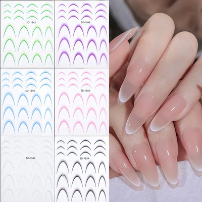 3D Gradient French Line Nail Stickers Design Romance French Fashion Nail Decal