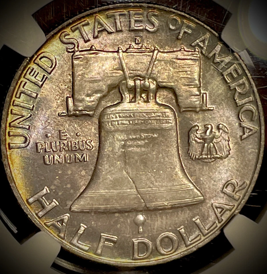 1958-D Franklin Half Dollar MS66+ FBL NGC with Rainbow Toning - Image 3 of 4