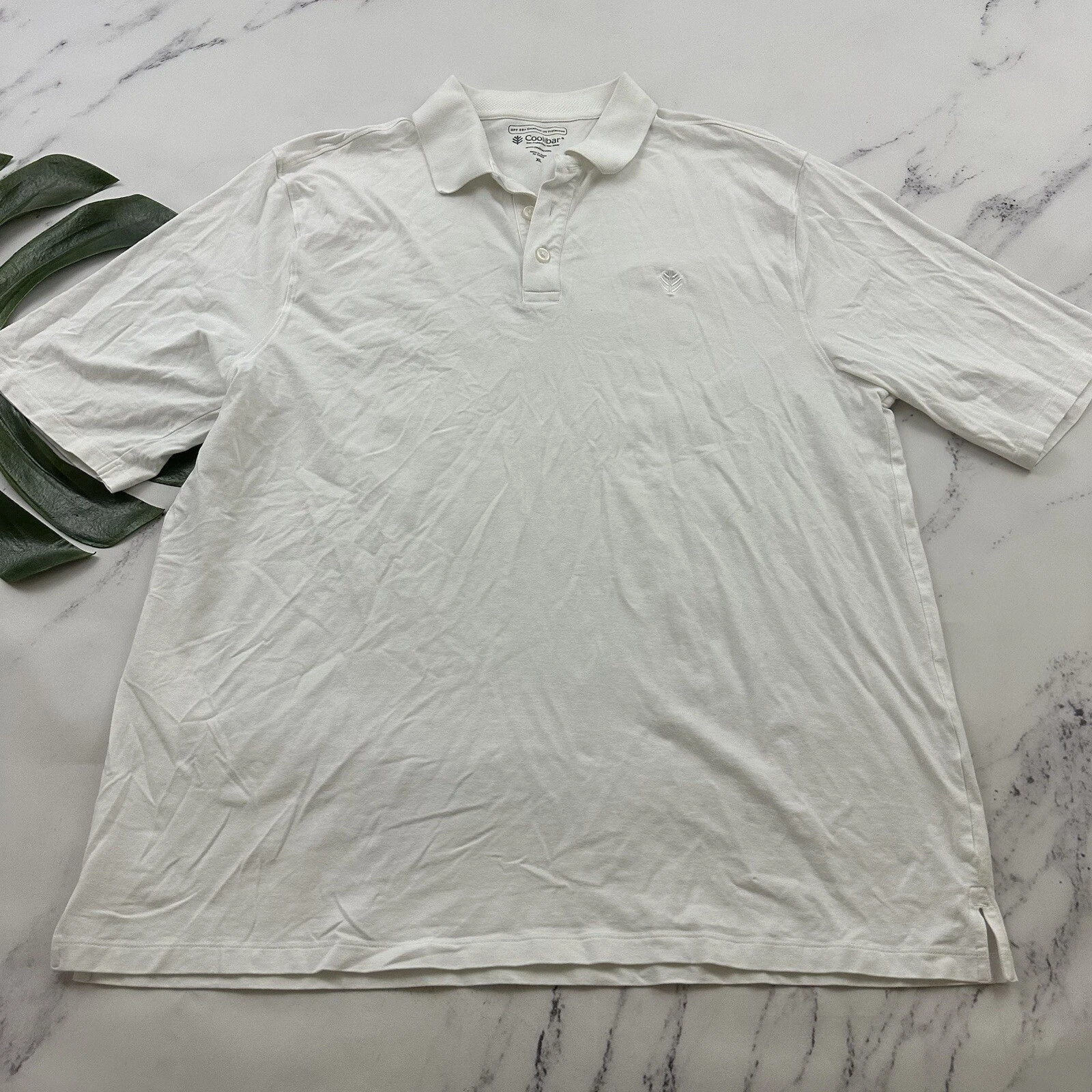 Coolibar Mens Polo Shirt Size XL White UPF 50 Sun Protection Solid Short Sleeve