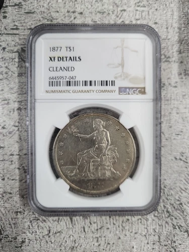 1877 T$1 XF DETAILS CLEANED NGC TRADE DOLLAR