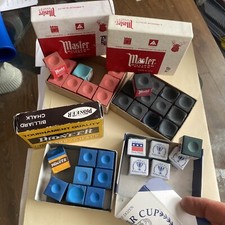 Mixed Lot 35 PC Billiard Chalk Master  Silver Cup, Pioneer Blue Blk Grey Rust