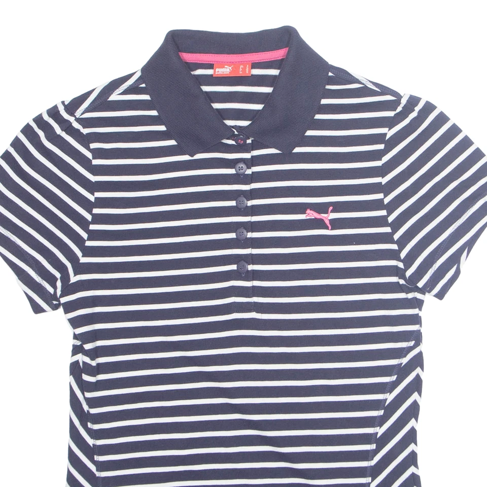 PUMA Womens Polo Shirt Blue Striped UK 10 - Image 2 of 4