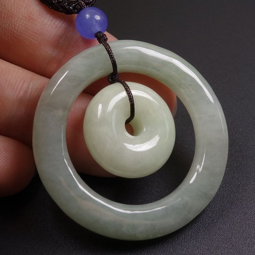 Certified Grade A 100% Natural Green Jade Jadeite Pendant Circle Amulet Z5845 - Picture 7 of 11