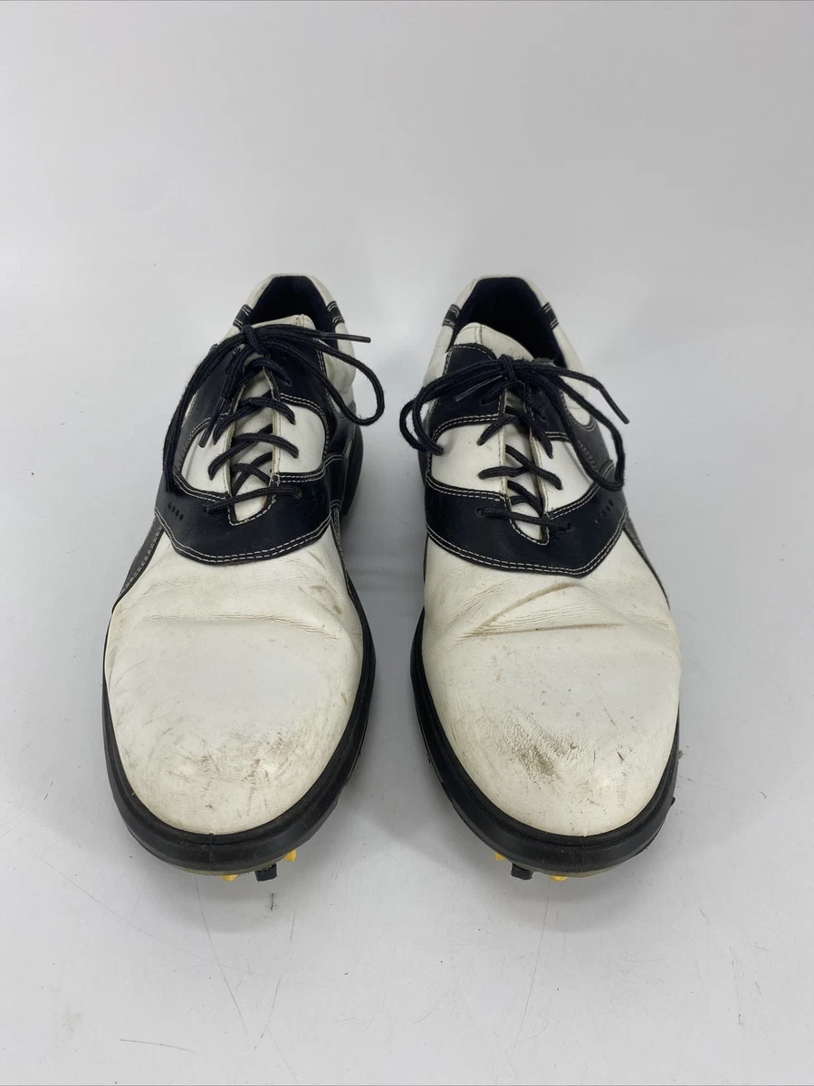 Ecco Men s Leather Golf Shoes Spikes Arch Support Black White EUR 43 US 9 9.5