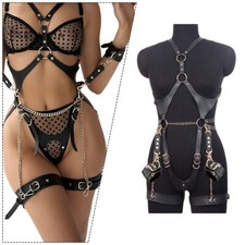 Ledergeschirr Handschellen Fessel BDSM Schwarz-Erotik Ganzkörper-Harness NEU DE