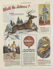 1945 Kendall Motor Oil Print Advertisement: "What's the Distance?" Deer - 31' 